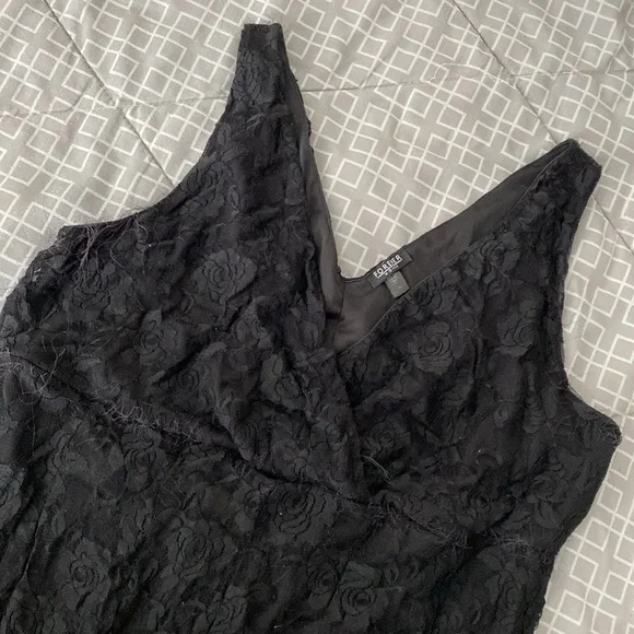 Black floral double-layer diagonal v-neck midi Flowy dress - Picture 3 of 17